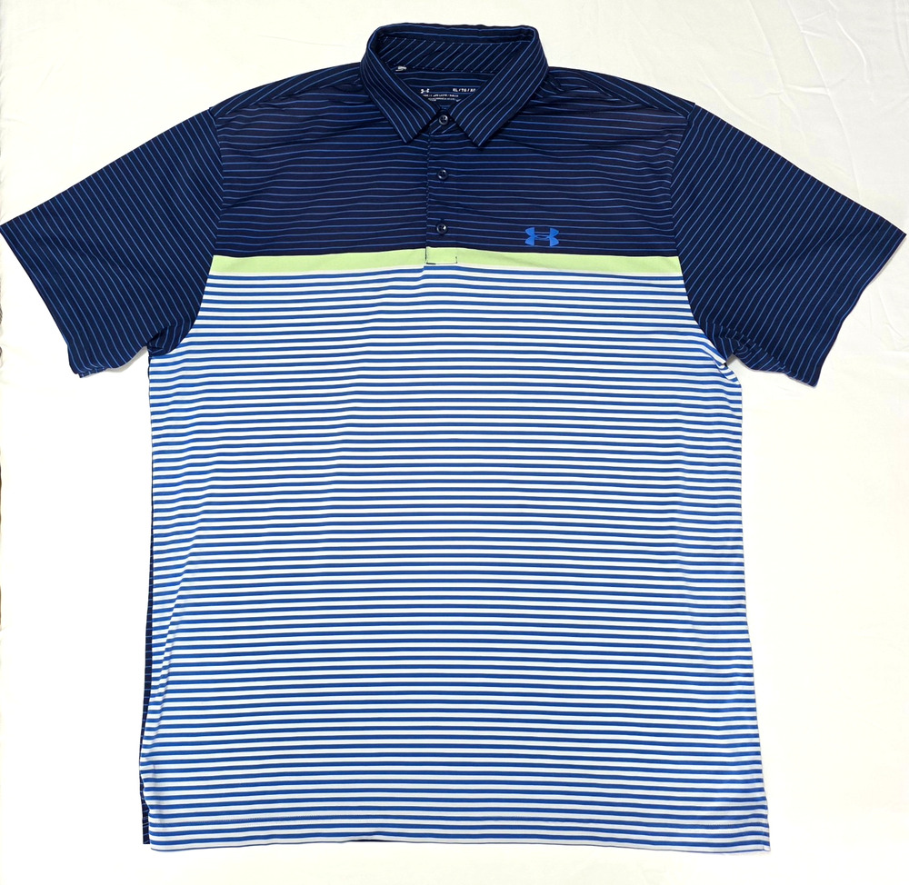 Under Armour HeatGear Men's Polo Shirt Size XL Blue Striped Short Sleeve Golf